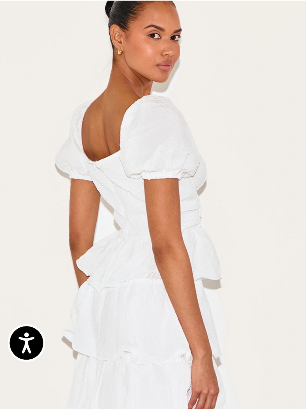 PrettyLittleThing White Tiered Skater Dress - Picture 2 of 7